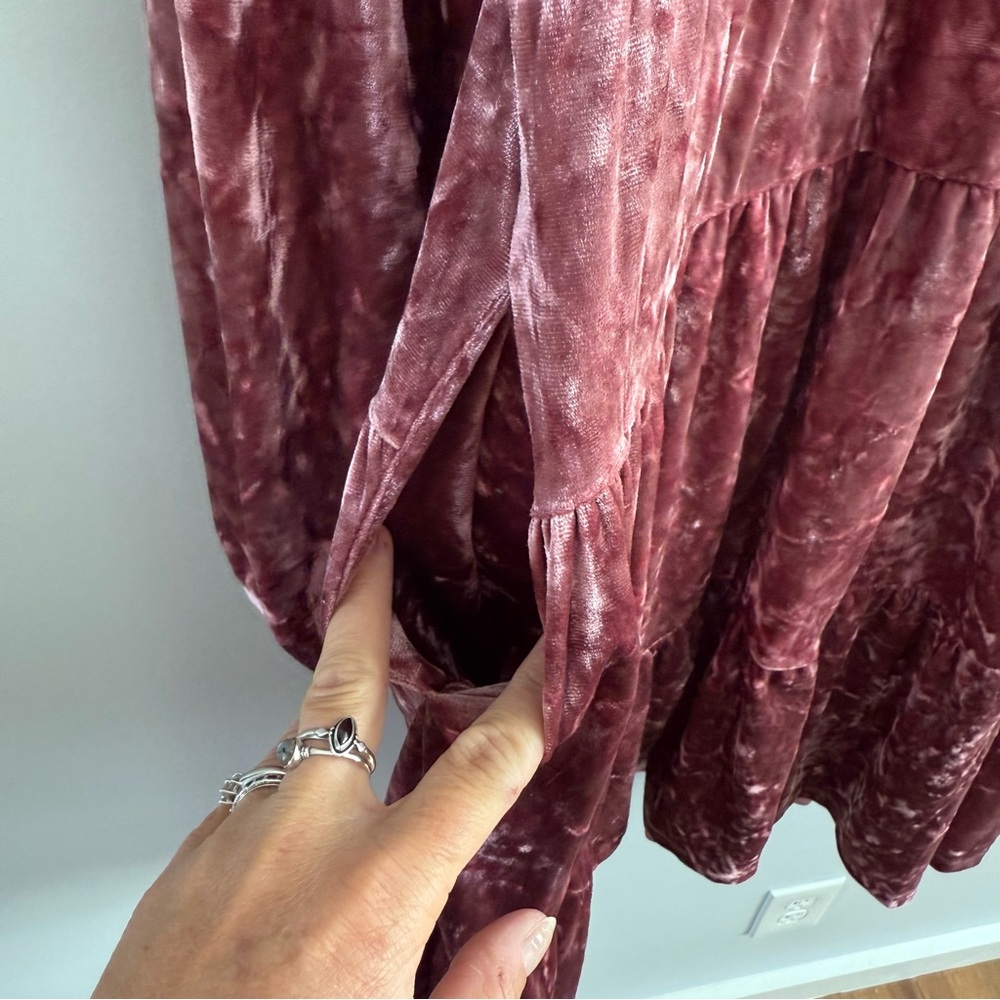 Adyson Parker | Women’s Crushed Velvet Pink Mauve Tiered L/S Stretchy Mini Dress - Picture 9 of 9